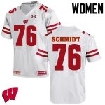 Women's Wisconsin Badgers NCAA #76 Logan Schmidt White Authentic Under Armour Stitched College Football Jersey SR31S00NI
